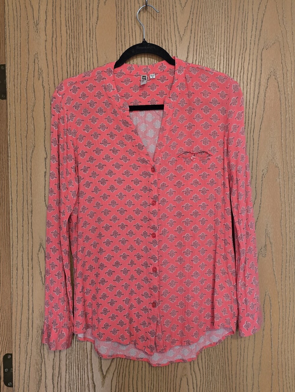 Anthropologie Kut From The Kloth Coral Pink Printed Button-Down Blouse